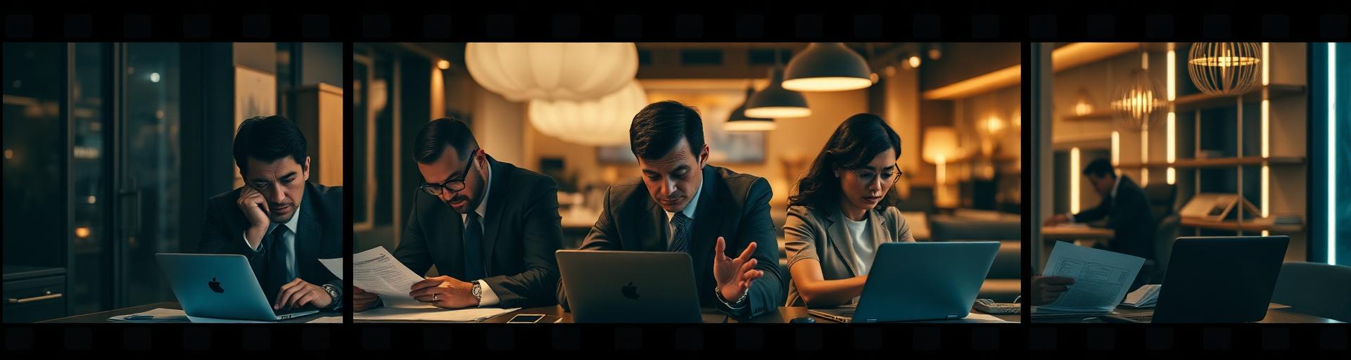 Profissionais analisando decisões comerciais sob pressão